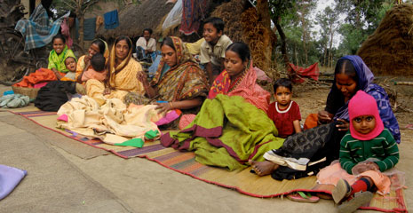 Takla Makan ethical fashion, women embroideres in Katna's village, kantha scarves
